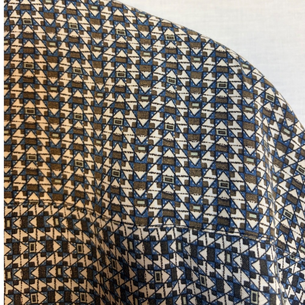Basic Editions Mens Rayon Short‎ Sleeve Button Up Shirt Geometric Print Blue L - Picture 12 of 12